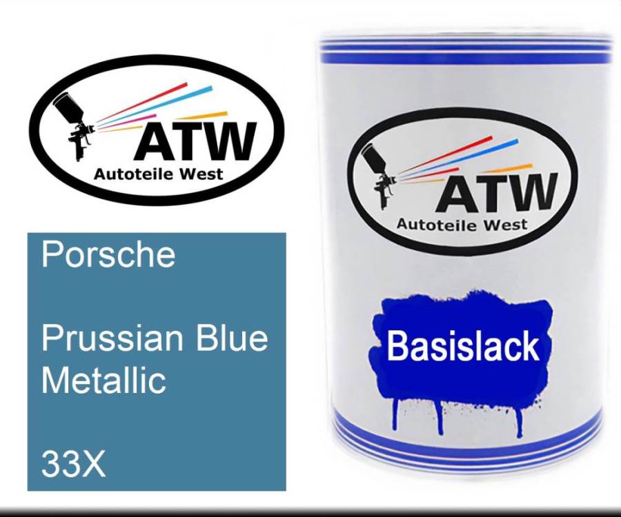 Porsche, Prussian Blue Metallic, 33X: 500ml Lackdose, von ATW Autoteile West.